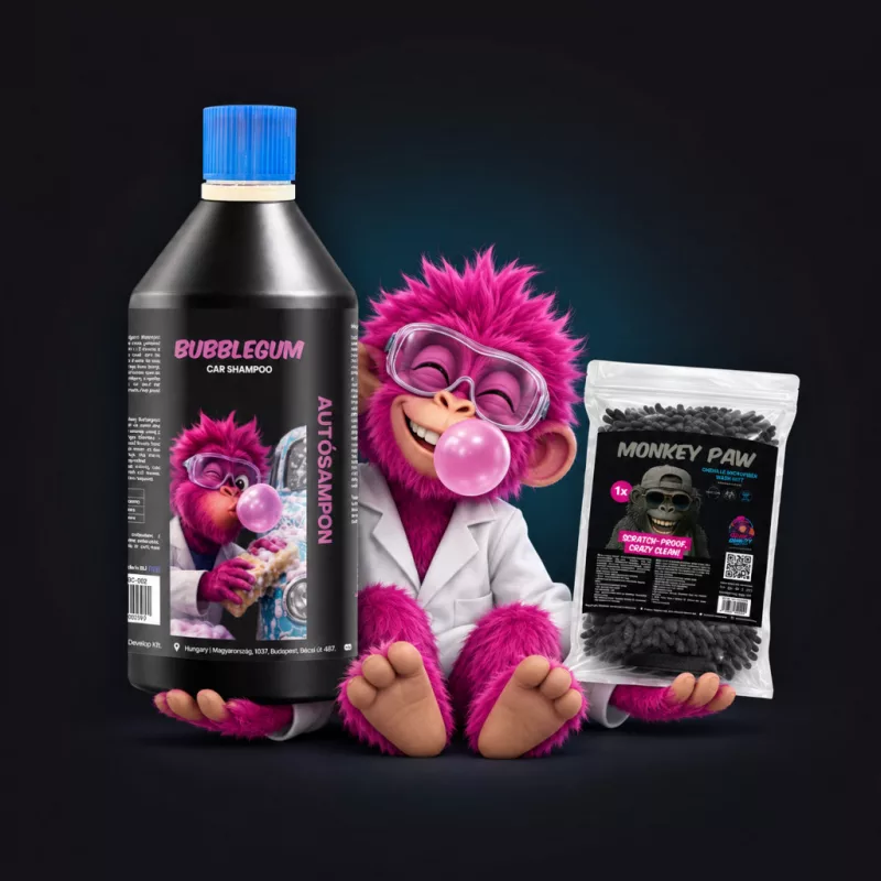 Akciós duó: Bubblegum autósampon 1L + Monkey Paw mosókesztyű