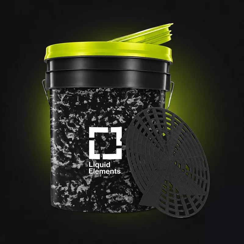 Liquid Elements mosóvödör 20L – Forged Carbon, szennyfogó ráccsal és fedéllel